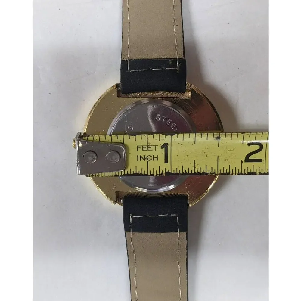 Steeltime Wrist Watch Black Faux Leather Loose Crystal Window Dial Roman Numeral